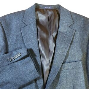 Saddlebred Blazer Men's Size 40R Blue Herringbone Sport Coat Jacket Wool Blend